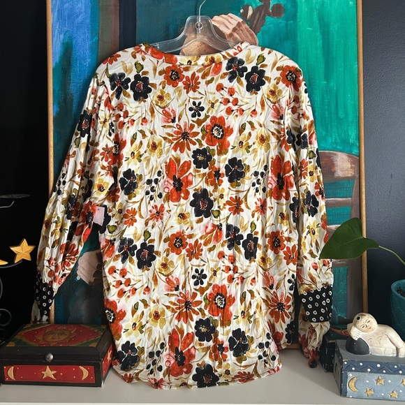 Tribal Multicolor Floral and Polka Dot Blouse M - Picture 6 of 16